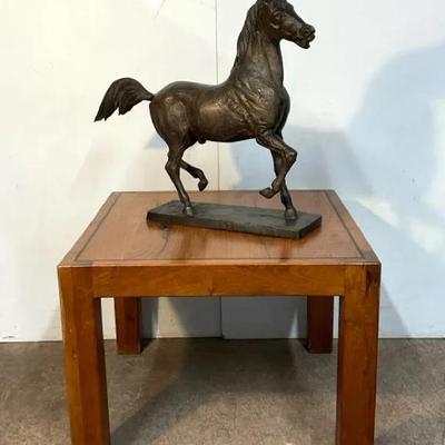 Large Metal Horse Statue W/ Rosewood Table 