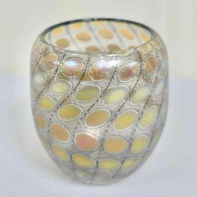 Tom Philabaum Signed 06’ Hand-Blown Art Glass Bowl “Reptillian” Pattern