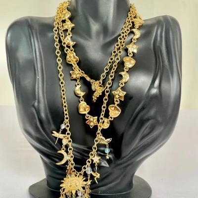 Kirk’s Folly Long Chain Fairy Charm Necklace And Stars, Hearts And Crescent Moon Charm Necklace