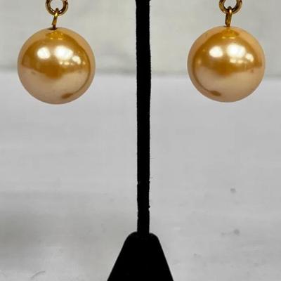 Givenchy Vintage Gold Tone Large Faux Pearl Dangle Drop Earrings 