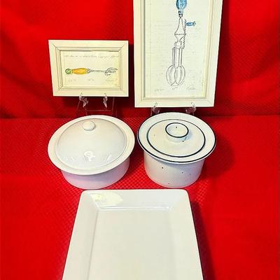 Kitchen Décor & Serveware Lot – Framed Prints, Ceramic Dishes & Plates