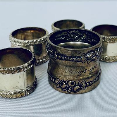 Set of 5 Ornate Sterling Silver Napkin Rings (167.2g)