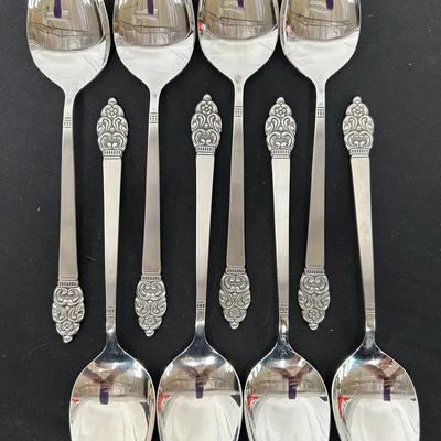 (8) Oneida Community Stainless “Vinland” Serving Spoons.