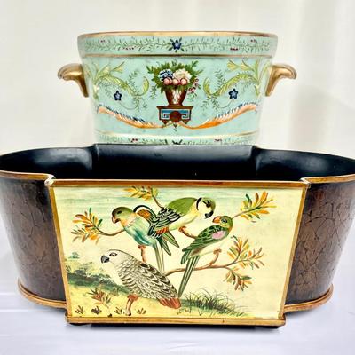 Two Exotic Hand Painted Planters 