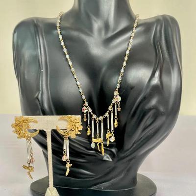 Kirk’s Folly Fairies Stars Charm Necklace With Matching Crescent Moon Earrings 