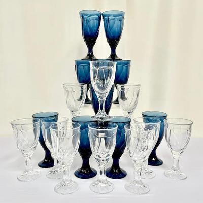(20) Noritake Sweet Swirl Goblets In Cobalt Blue And Clear 