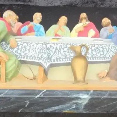 Antique XL 32" Chalk Relief Last Supper Plaque (Slight Damage)