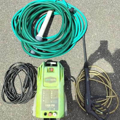 Green Works 1500 PSI Power Washer + Two Large Hoses