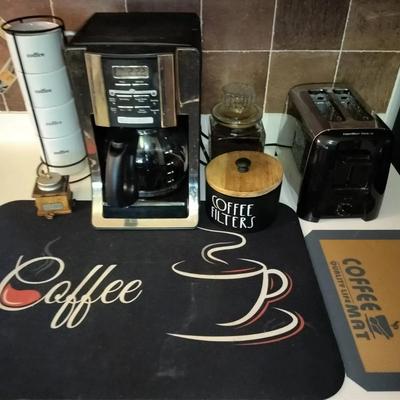 Mr. Coffee Maker + Filters, Coffee Grounds, Coffee Decor, And A Hamilton Beach Toaster