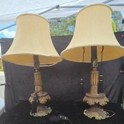 Pair Of 38" Tall Lamps W/ Lampshades & Tassels 