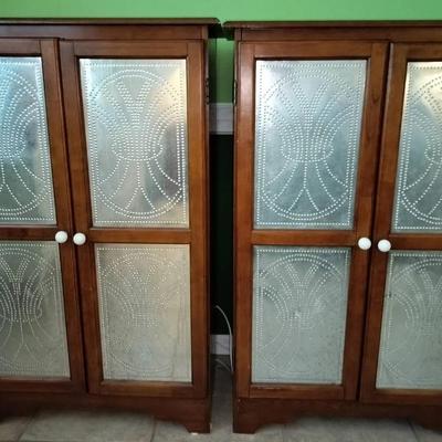 Solid Wooden 4 Tiered Vintage Pair Of Pie Safes