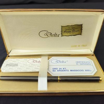 Delta 24k Gold 925 Silver Luxury Italian Fountain Pen With Original Box And Papers (Damaged) 