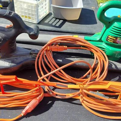 Two Working Outdoor Electric Corded Blowers + 3 Extension Cords