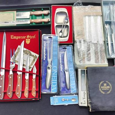 Knifes, Carving Tools, And Utensils By Emperor Steel, Oneida, Maxam Steel, Flint, And More