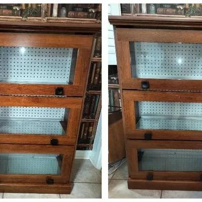 Pair Of Barrister Bookcases With Pegboard Backs & Mirror Shelving