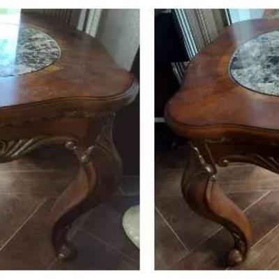 Pair Of Solid Wooden Stone Top Portofino End Tables