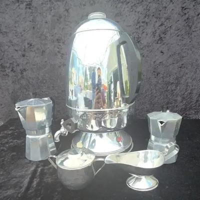 Vintage United Electric Coffee Percolator W/ Mini Percolators & Cream & Sugar Bowls 