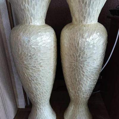 Pair Of At Home Solstice Capiz Floor Vases - Ivory Colored