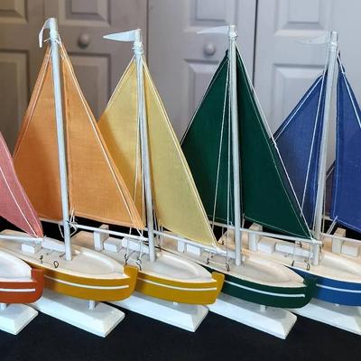 Multi Colored Miniature Sailboat Wooden Decor Figures