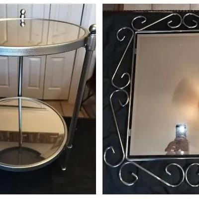 2 Tier Mirrored Side Table + Metallic Hanging Mirror