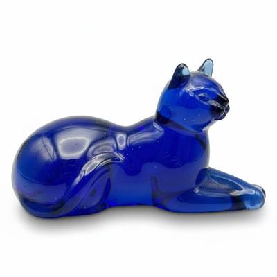 Sale Photo Thumbnail #72: Franklin Mint 1986 Cobalt Blue Glass Cat Figurine