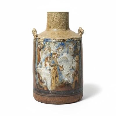 Sale Photo Thumbnail #113: Large Studio Pottery Vase w/ Figural Slip Decoration