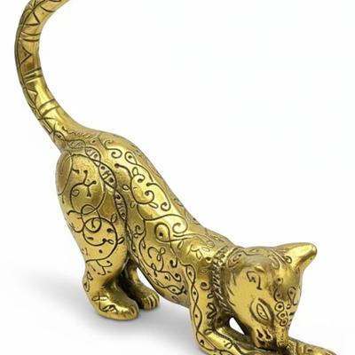Sale Photo Thumbnail #74: Franklin Mint 1986 Etched Brass 'Asian' Cat Figurine