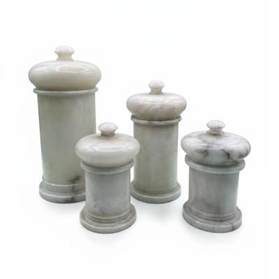 Sale Photo Thumbnail #132: Set of 4 Graduated Turned Alabaster Apothecary Jars