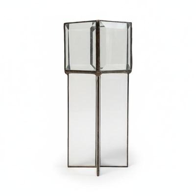 Sale Photo Thumbnail #107: Beveled Leaded Glass Pillar Candle Holder