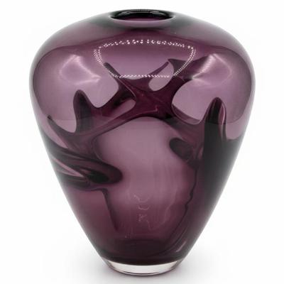 Sale Photo Thumbnail #127: Signed Studio Art Glass Amethyst Swirl Vase