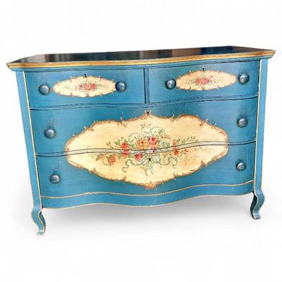 Vintage Italian Rococo Style Painted Floral Dresser