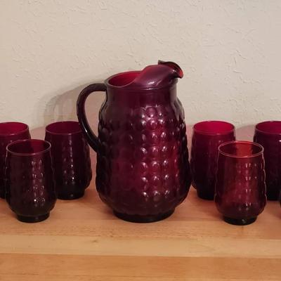 Royal Ruby Bubble Glass Pitcher Set