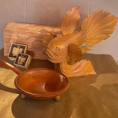 Wooden Decor Carved Wooden Fish & Chest Small Butterfly Boxes Wooden Pab 