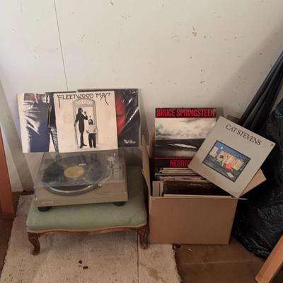 Pioneer Automatic Return Vinyl Player & Vinyl Collection, Vintage Footstool