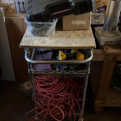 Tool Storage Cart & Assortment Of Power & Hand Tools & Building Materials