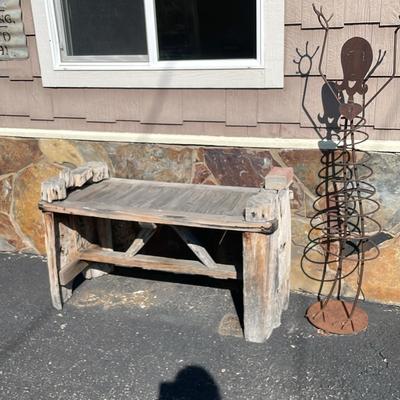 Wood Bench & Metal Decor Lady 