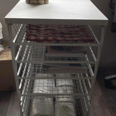 White Storage Unit with Pull Out Drawers and Bonus Craft/Sewing Materials 