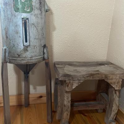 Antique Cream Separator & Wooden Stool 