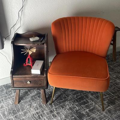 Orange  Velvet Chair & Side Table 