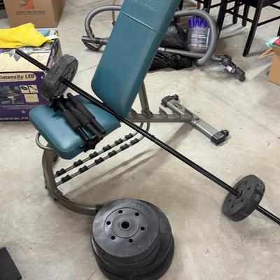 Danskin Adjustable Bench, 10, 15 & 25 Pound Plates, Bench press Bar, 3 Hand Bars