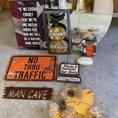 Signs, Oval Mirror, & Quirky Decor