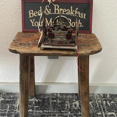 Cast Iron Electric Toy Engine & Stool 