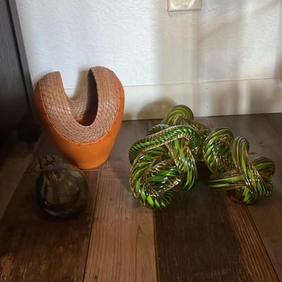 3 Blown Glass Knots & Other Decor 
