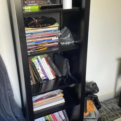 Black Wooden Bookshelf & Contents 