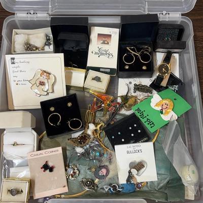 Mixed Lot Of Jewelry—Earrings, Brooches, Rings, Necklaces, Loose Crystals