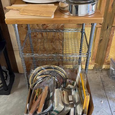 Rolling Butcher Block/Storage Cart & Assorted Kitchen/Household Goods