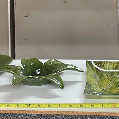 Green Glassware and Ceramic Pieces 