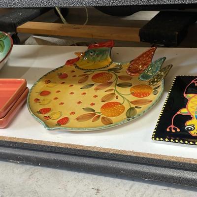 Splashy Handmade Art Pottery serving Dishes and Cups 