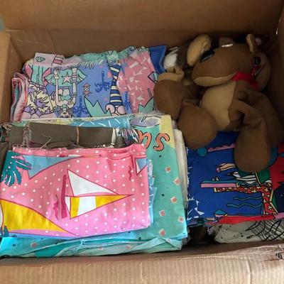 Mystery Lot Of Novelty Fabrics, Stuffed Animals, Home Decor And More