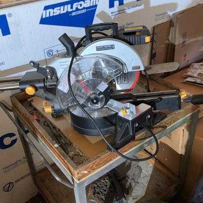 Tool Cart, Assortment Of Materials & Chicago Electric 10 Inch Sliding Compound Miter Saw
